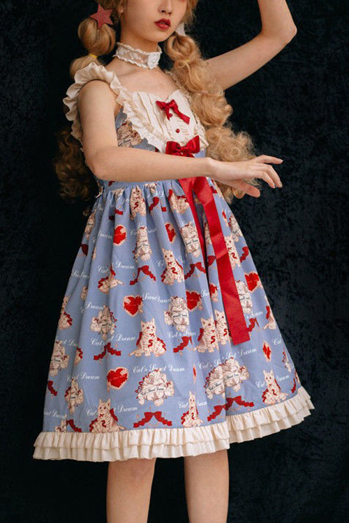 Blue Ruffled Strap Wish Cat Sweet Lolita JSK Dress