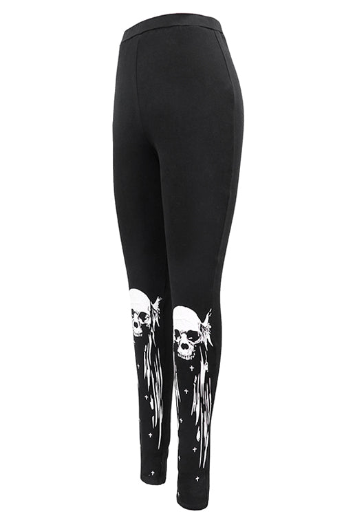 Black Punk Skull Wing Printed Womens Pants
