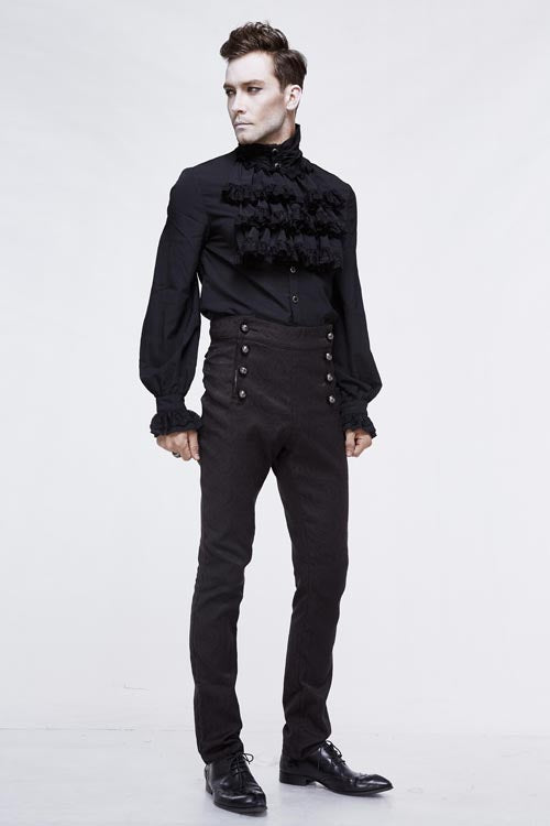 Black Gothic Wedding High Waist Slim Fit Jacquard Western Style Mens Pants