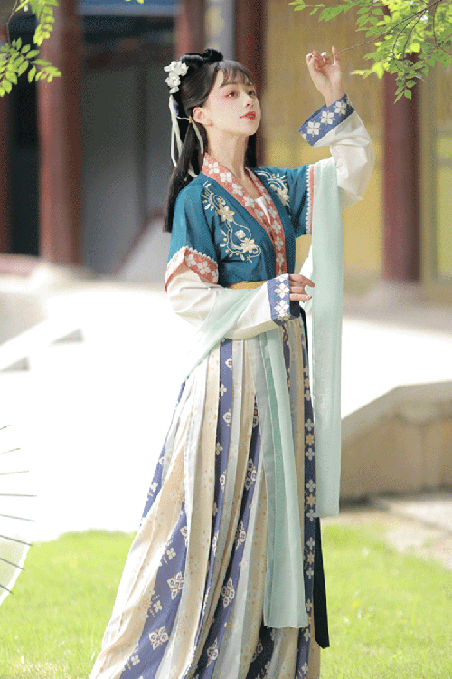 Ancient Tang Dynasty Embroidery Printing Sweet Hanfu Dress