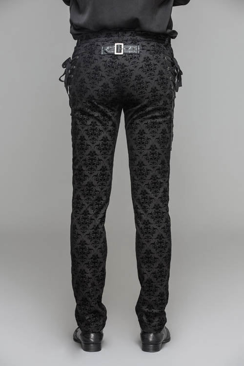 Black Party Court Flocking Patterned Gothic Mens Pants