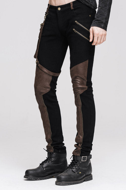 Party Wear Steam Punk Fitted Straight Leg Mens Pants With Bag