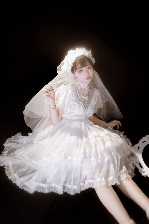 White Castle Night High Waisted Ruffled Hanayome Gothic Lolita Tiered Dress