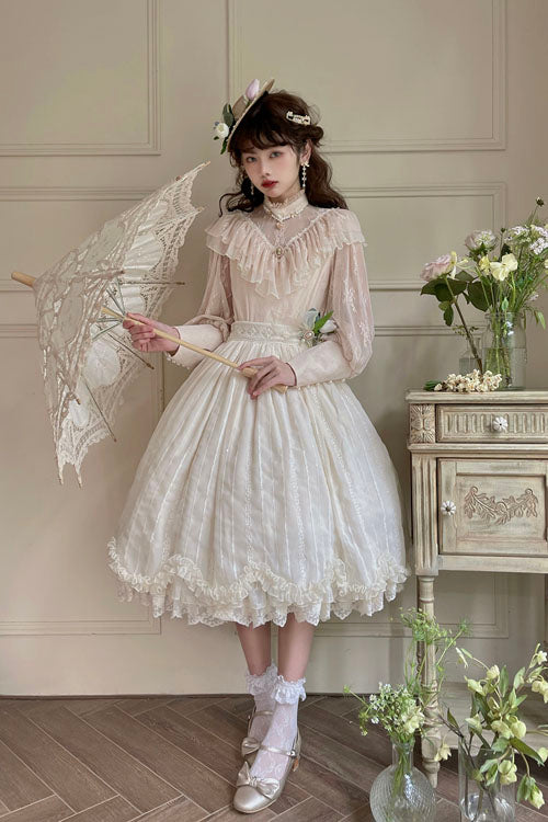 Ivory Elegant Vintage Tulip Multi-Layer Ruffled Classic Lolita Skirt Dress