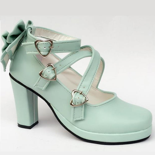 Green Cross Bandage Bowknot High Heel Lolita Shoes
