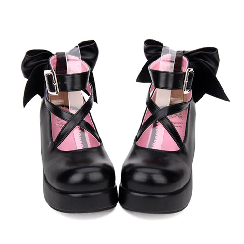 Round-toe Shallow Mouth Bowknot Cute Lolita Middle Heels Shoes