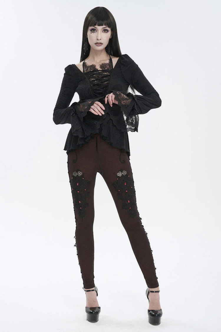 Black Ruffled Lace Splice Women's Gothic Shirt