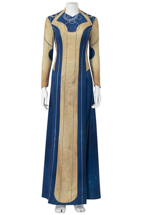 Eternals Ajak Blue Robe Suit Halloween Cosplay Costume Blue/Golden Long Top