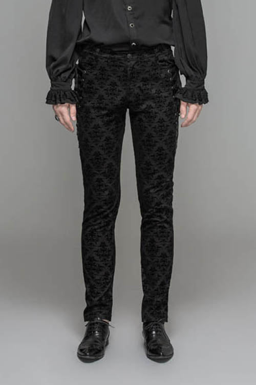 Black Party Court Flocking Patterned Gothic Mens Pants