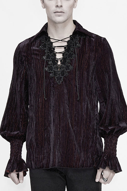 Schwarze und rote Samt Laterne Ärmel lose Herren Gothic Bluse