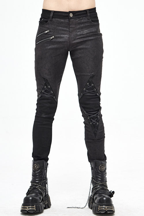 Black Punk Glued Fake Two Pieces Mens Pants