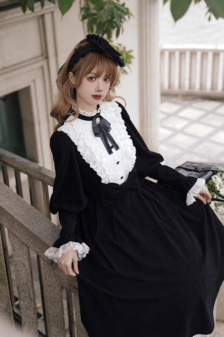 Black/White Silent Poetry Nun Long Sleeves Bowknot Autumn Winter Gothic Lolita Dress