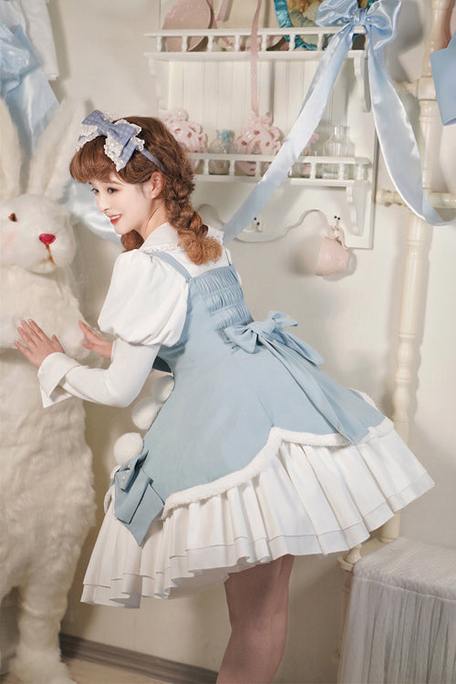 Cute Girl Doll Collar Hair Ball Christmas Princess Sweet Lolita JSK Dress Full Set