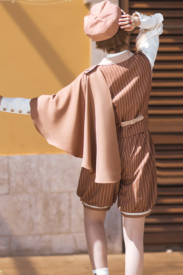 Brown Stripe Violin Print Ouji Lolita Set