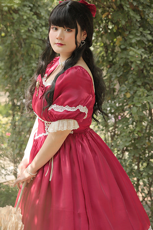 Square Collar Lace Short Sleeves High Waisted Plus Size Sweet Lolita OP Dress
