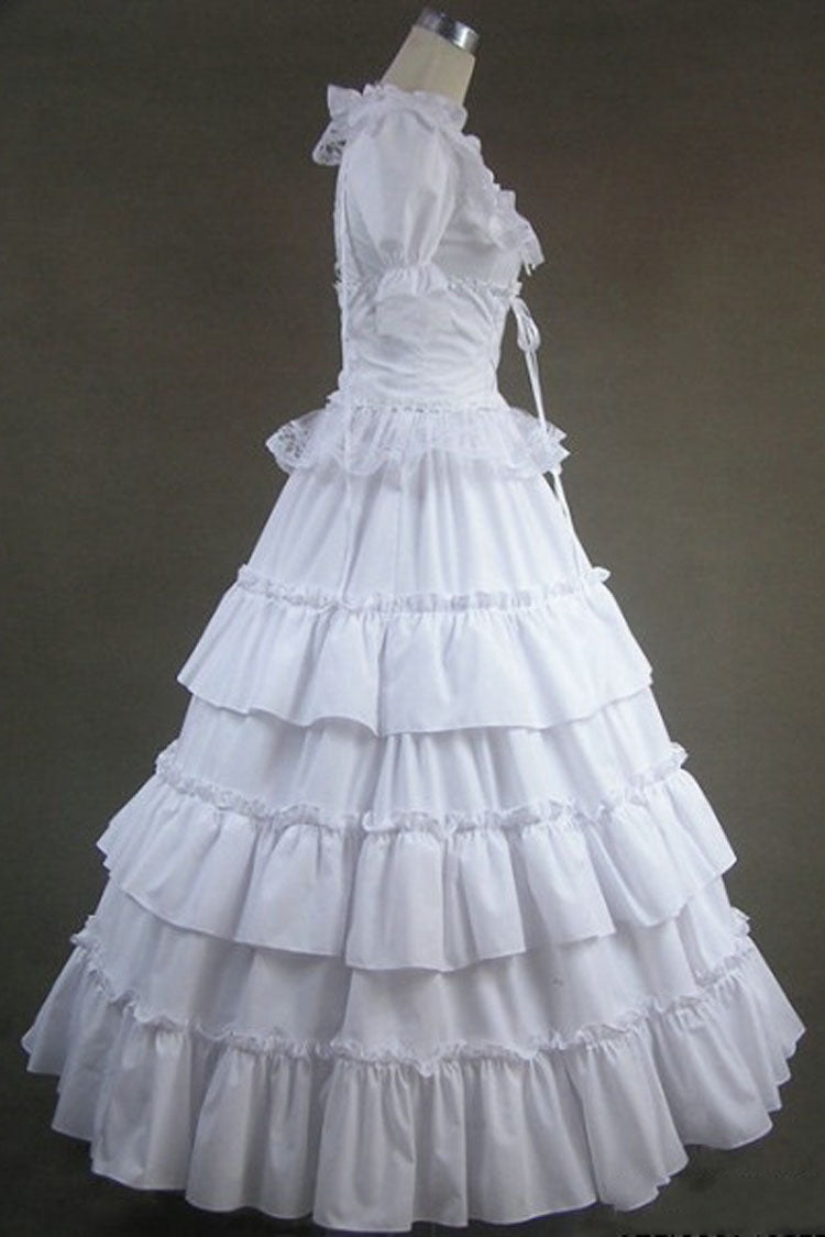 White Cotton Square Collar Short Sleeves Floor Length Multi-Layer Victorian Gothic Lolita Dress