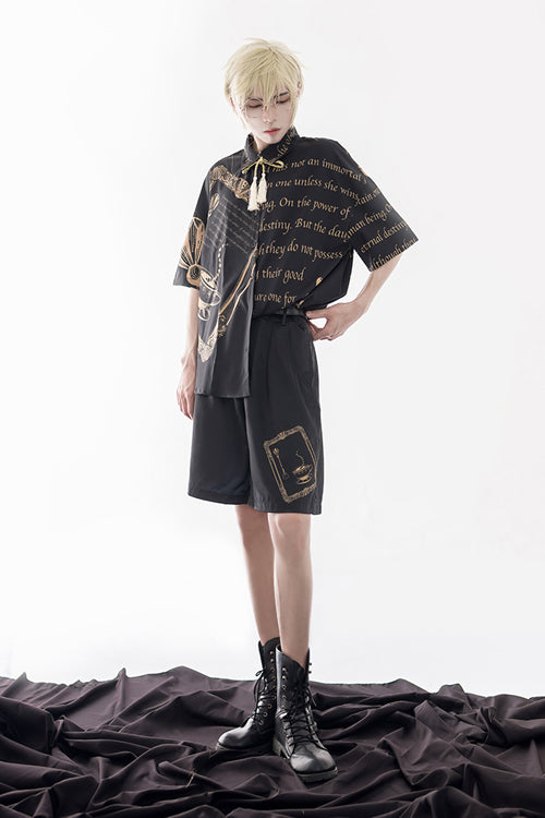Black Handsome Little Prince Print Loose Short Sleeves Ouji Lolita Blouse