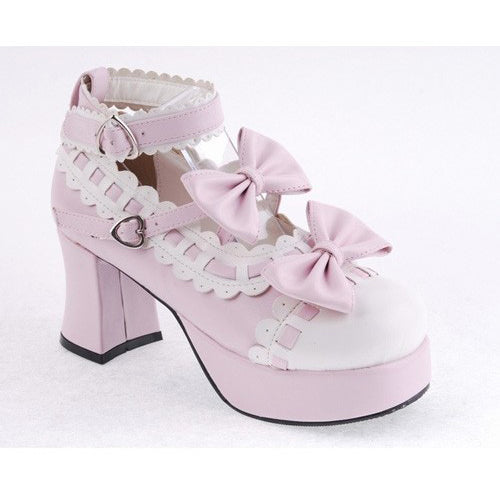 Pink Heel High Beautiful Synthetic Leather Round Straps Platform Sweet Lolita Shoes