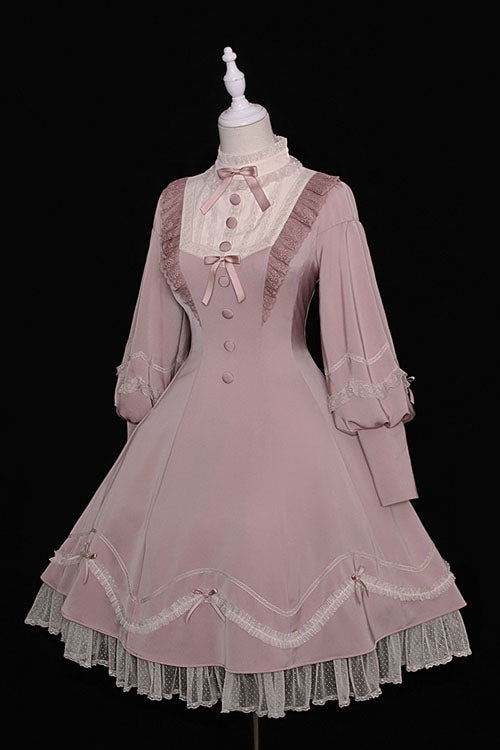 Alice Girl Andrea Solid Bowknot Long Sleeves Ruffled Sweet Lolita OP Dress 3 Colors