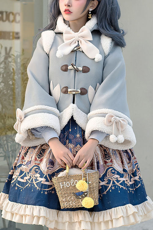 Herbst Winter Doppelkragen Bowknot Einreihiger Süßer Lolita Cape Mantel