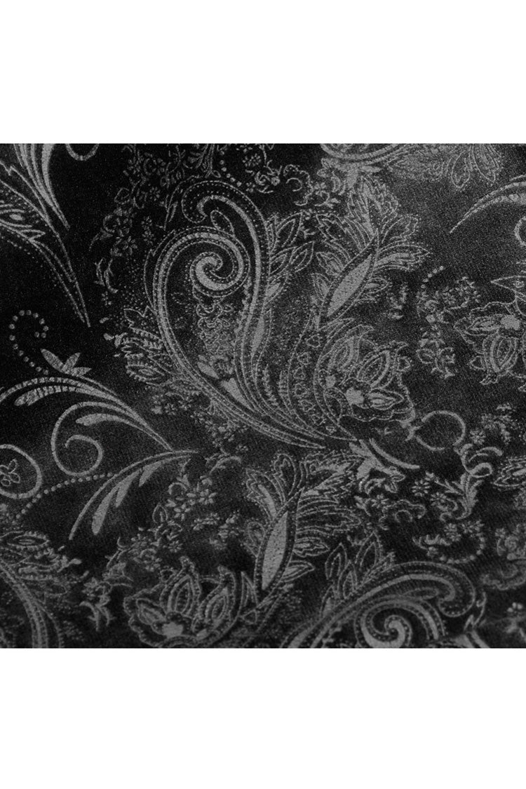 Black Long Sleeve Stand Up Collar Front Metal Decoration Paisley Pattern Embossed Velvet Men's Gothic Coat With Cloak