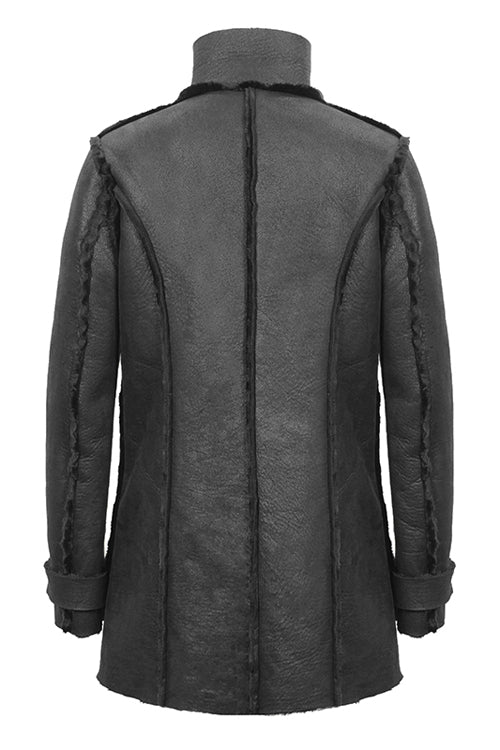 Black Winter High Collar Unedged Thick Mens Punk Coat