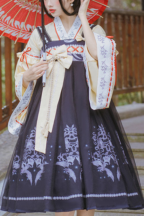 Black Fengming Chinese Style Hanfu High Waisted Sweet Lolita JSK Dress