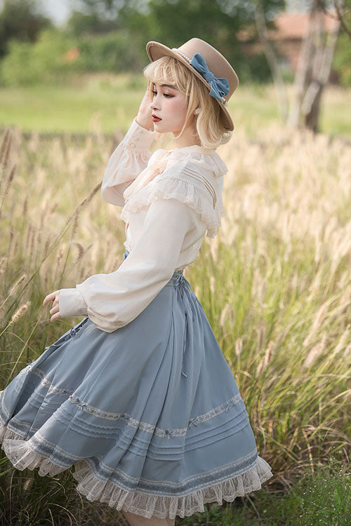 Solid Color Baroque Manor Bowknot High Waisted Ruffled Sweet Lolita Skirt 3 Colors