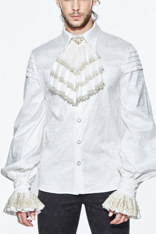 White Embroidered Ruffled Sleeves Jacquard Mens Gothic Blouse