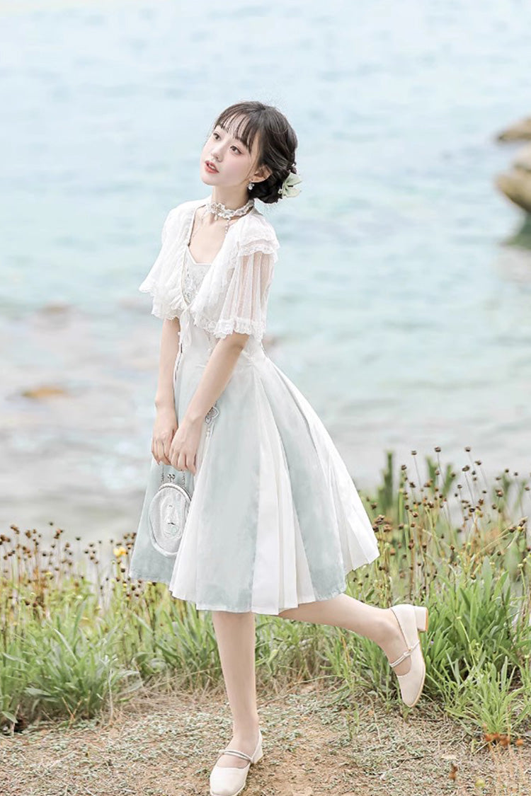 White Summer Dream Lotus Sleeveless Chinese Style Sweet Qi Lolita Jsk Dress