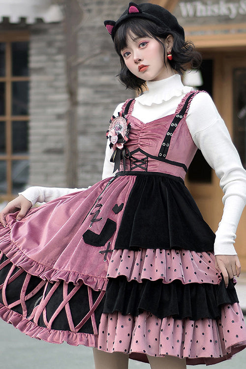Pink/Black Vintage Stitching Strawberry Sweet Lolita JSK Dress