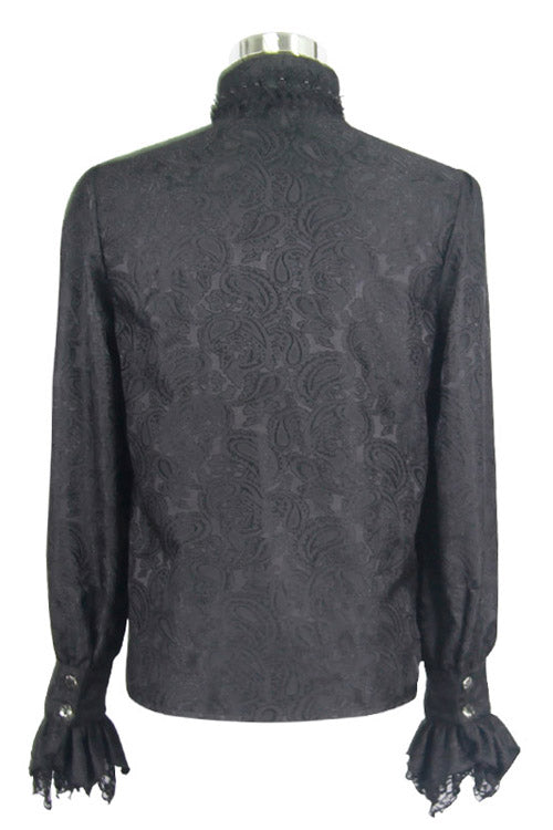 Black Shining Rose Print Lace Cuff Mens Gothic Blouse