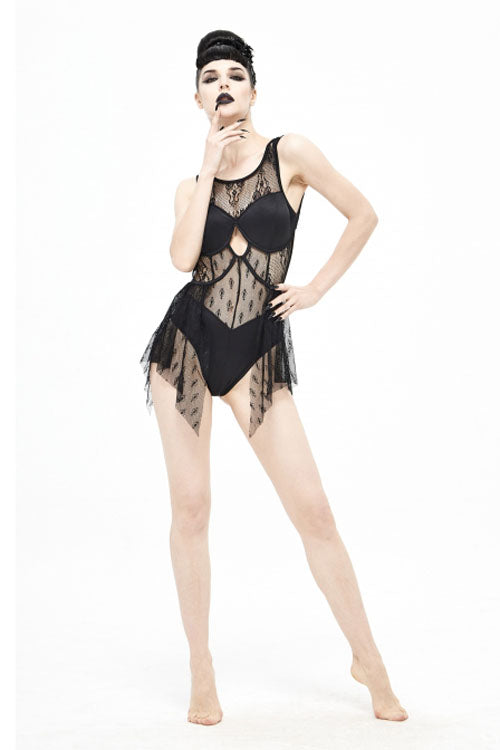Back Lace Stitching Cross Strap Lace Up Gothic One Piece Swimsuit