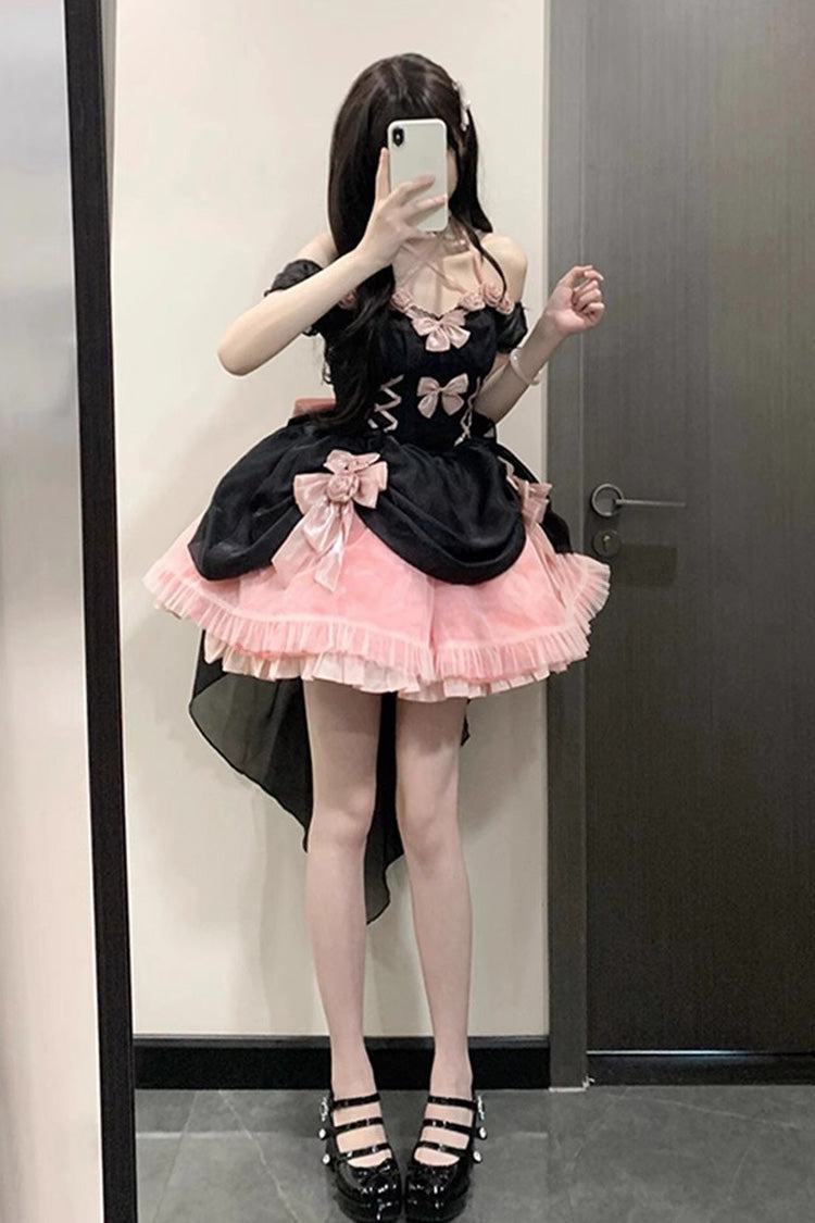 Black/Pink Multi-layer Hanayome Bowknot Fishbone Elegant Princess Sweet Lolita Jsk Dress