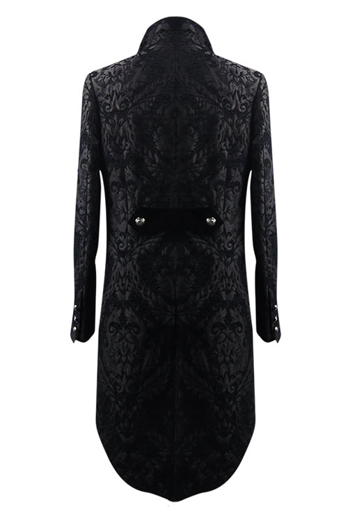 Black Gothic Jacquard Mens Coat With Slit