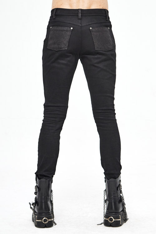 Black Punk Glued Fake Two Pieces Mens Pants