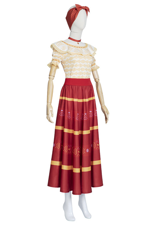 Anime Movie Encanto Dolores Madrigal Yellow/Red Halloween Cosplay Costume Set