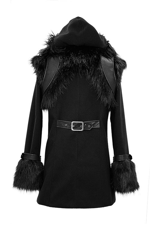 Black Cape Collar Punk Long Mens Coat With Fur
