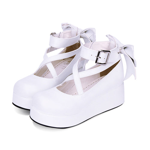 Round-toe Shallow Mouth Bowknot Cute Lolita Middle Heels Shoes