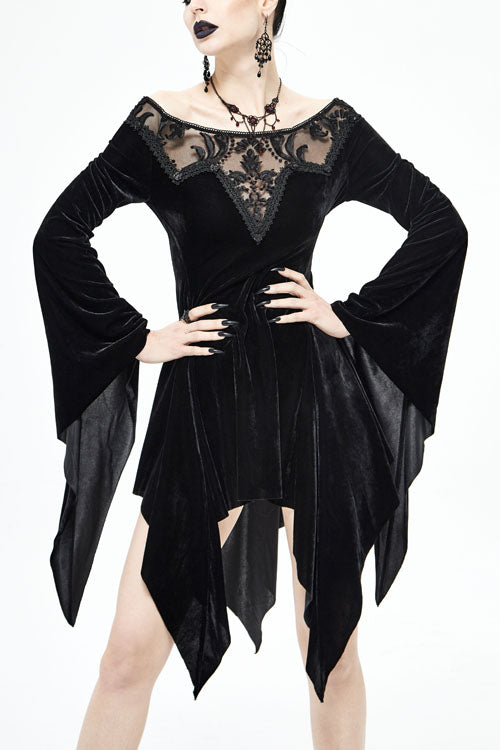 Black Off The Shoulder Hollow Out Irregular Long Sleeves Gothic Dress