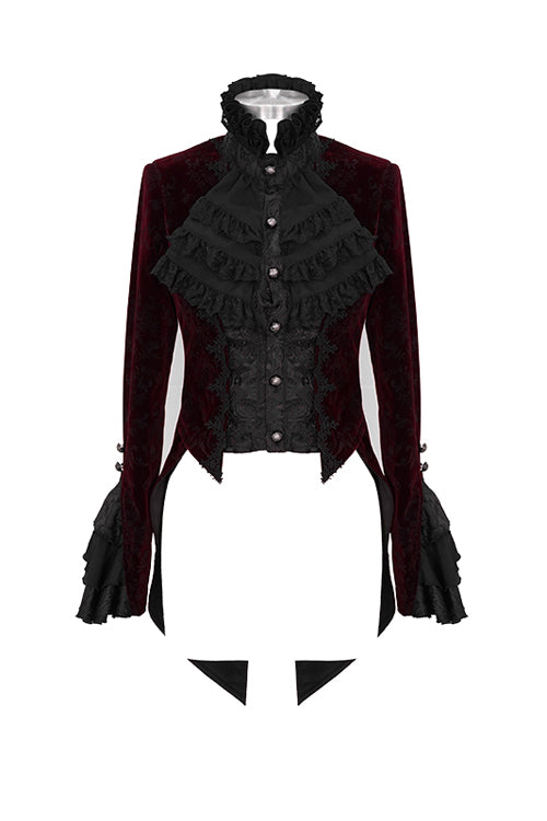 Red Jacquard Velvet Womens Swallow Tailed Gothic Coats