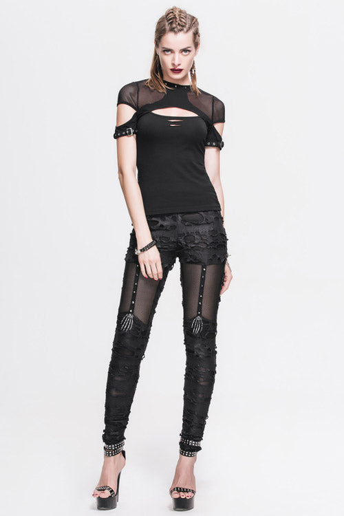 Black Sexy Skeleton Palm Ripped Knitted Gothic Womens Pants