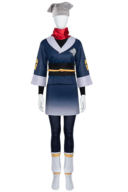 Game Pokemon Legends Arceus Akari Halloween Cosplay Costume Blue Outerwear