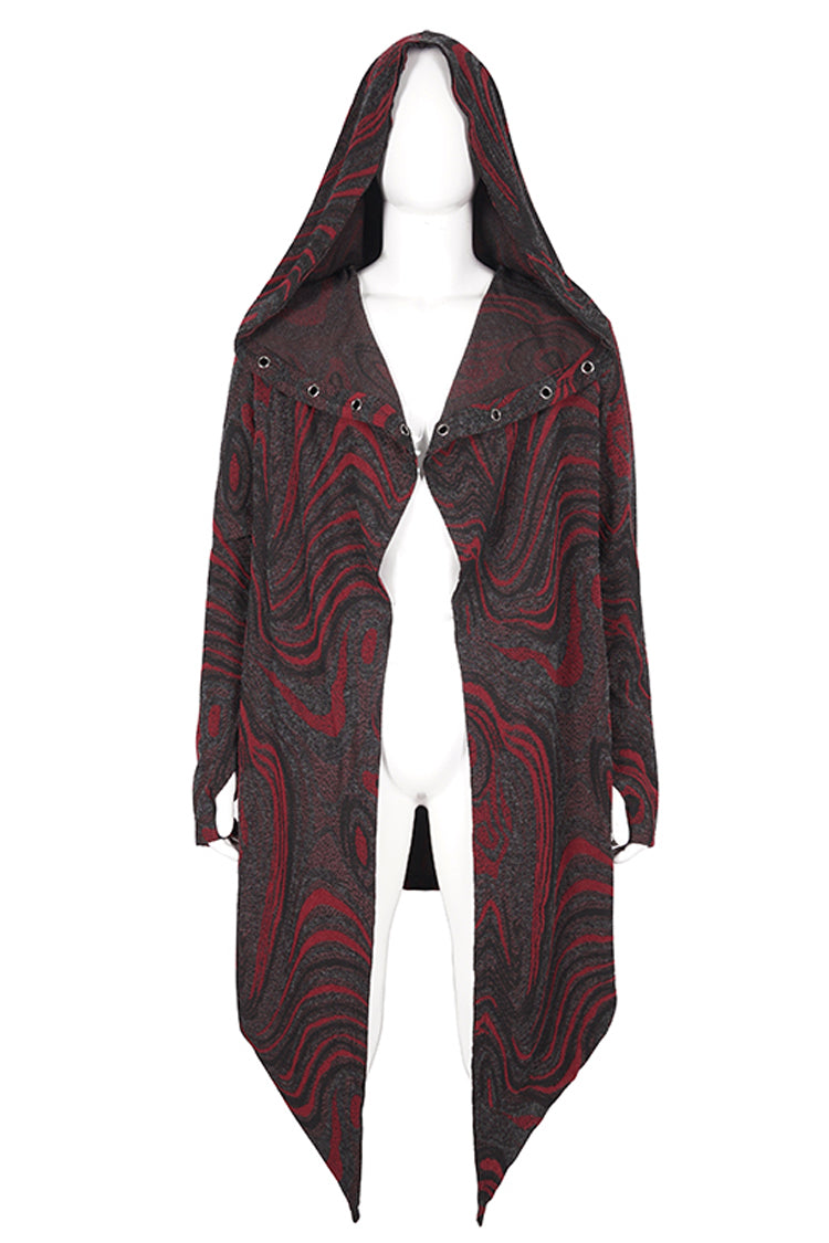 Red Irregular Multi Chain Men's Gothic Coat With Hood