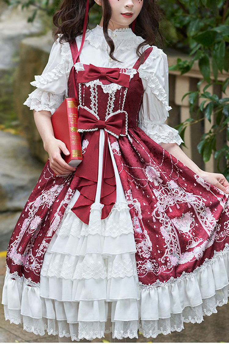 Headbow Ruffled Princess Crown Print Cardigan Sweet Lolita JSK Tiered Dress