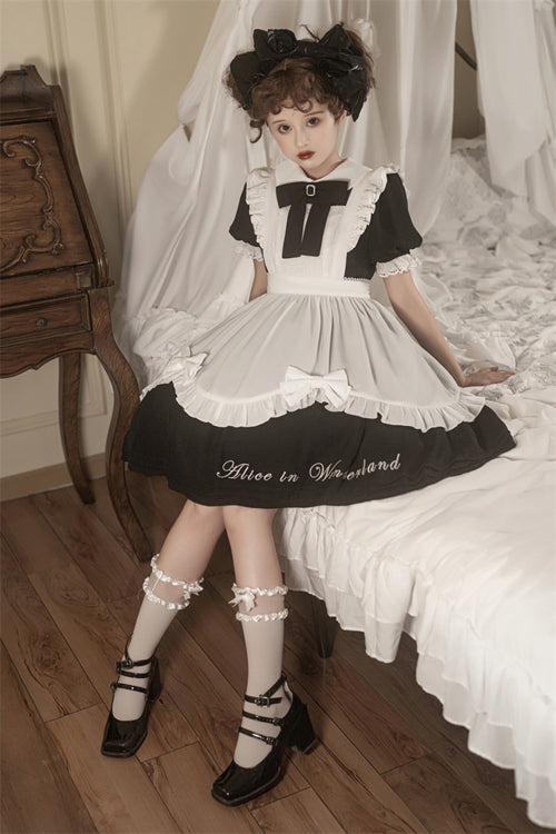 Round Collar Lace Puff Short Sleeves With Apron Sweet Lolita Dress