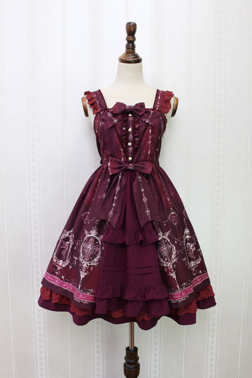 Süßes Lolita JSK Kleid mit Spitzenborte und Engelskreuz-Print