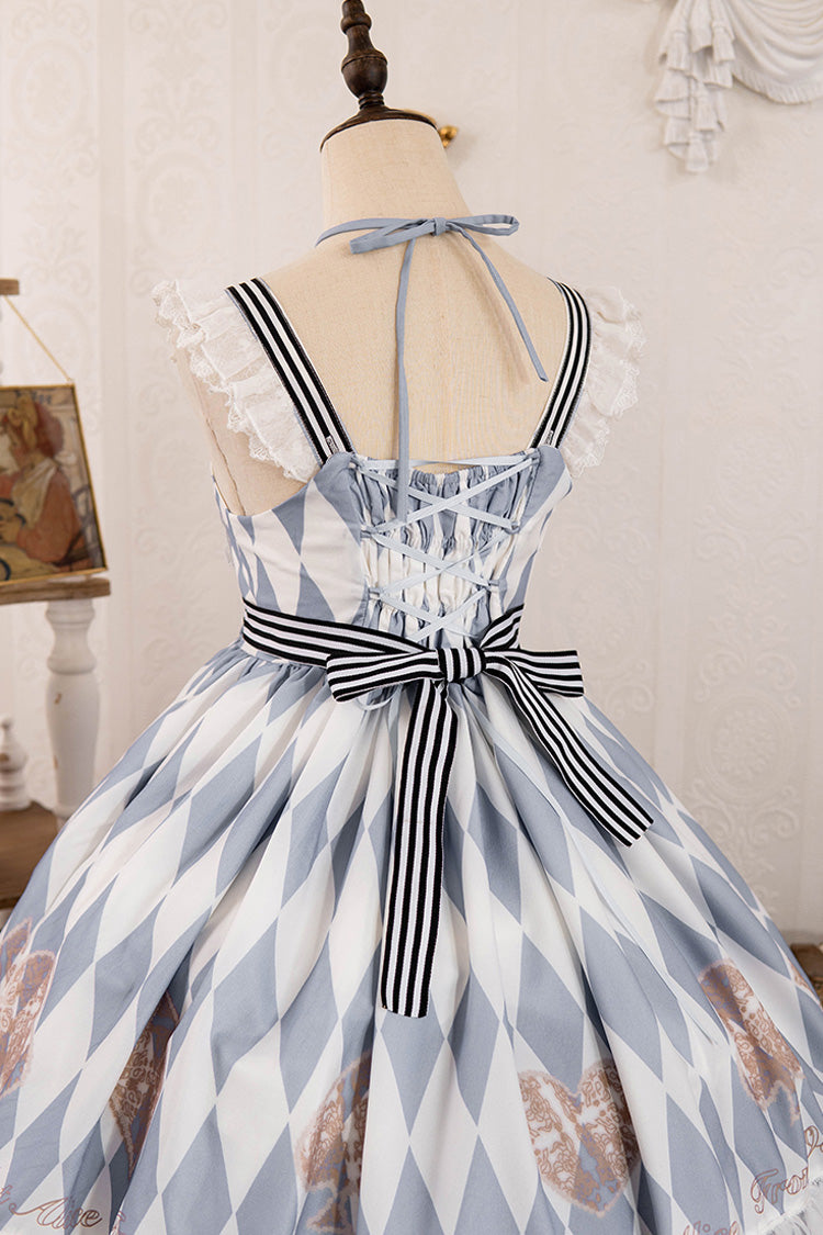 Light Blue Heart Print Bowknot Sweet Princess Alice Lolita Jsk Dress