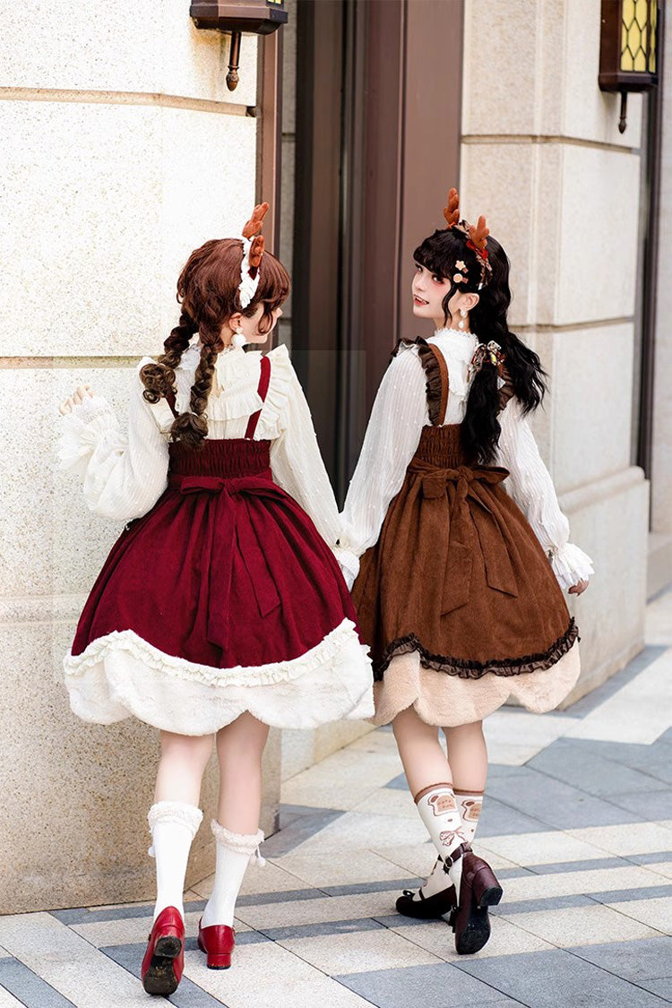 Deer Print Embroidery Bowknot Princess Autumn Winter Sweet Lolita JSK Dress 2 Colors