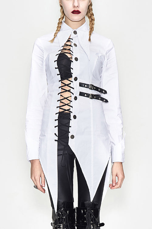 White Cotton Long Swallowtail Womens Punk Blouse